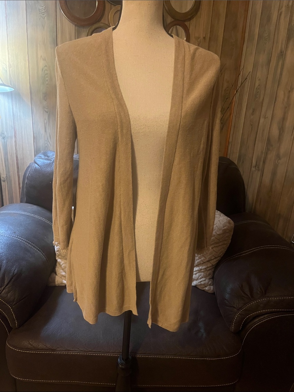 J. Jill Linen Blend Open-Front Earthy Camel/Tan Cardigan Lagenlook Grandmacore